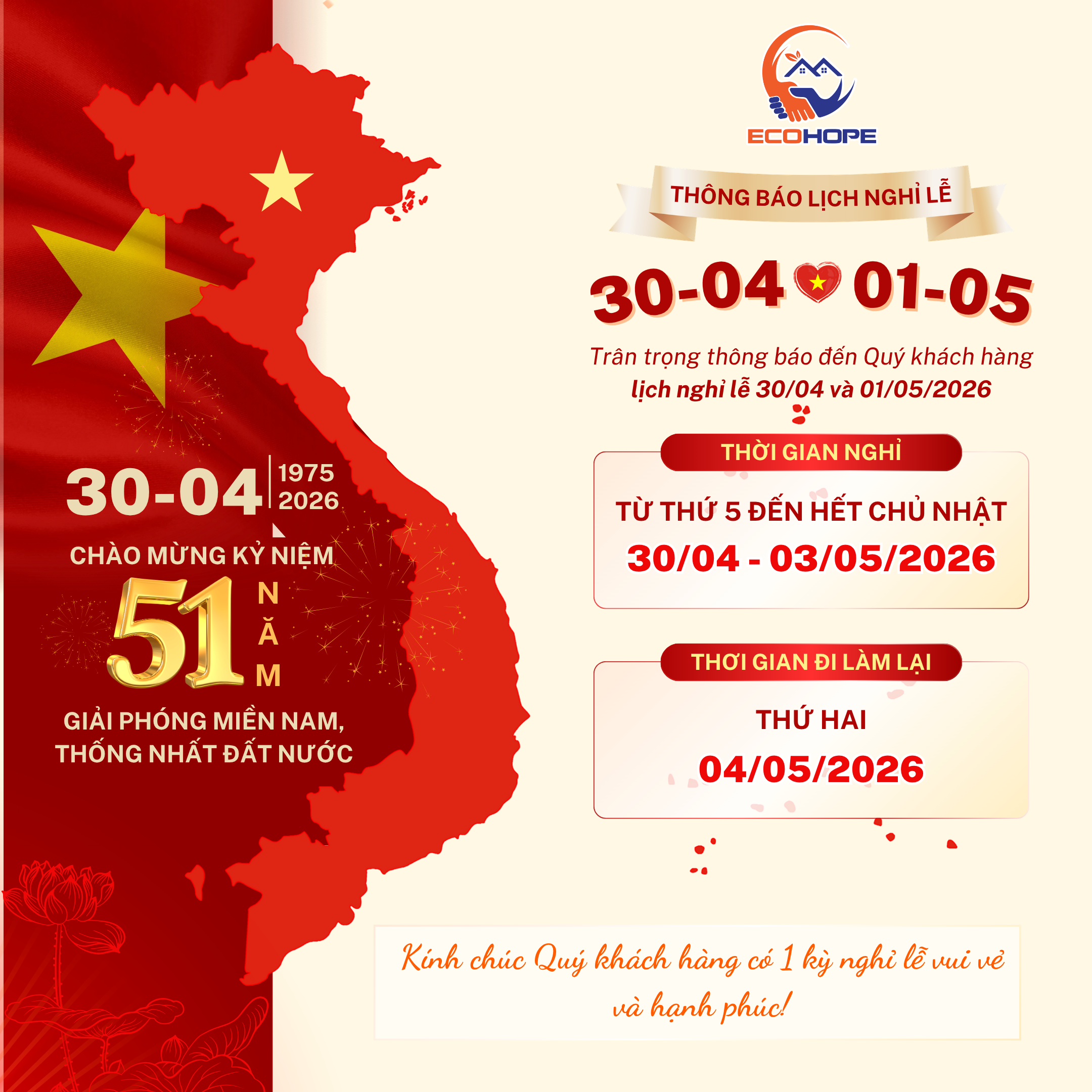 Thông báo nghỉ lễ 30-4